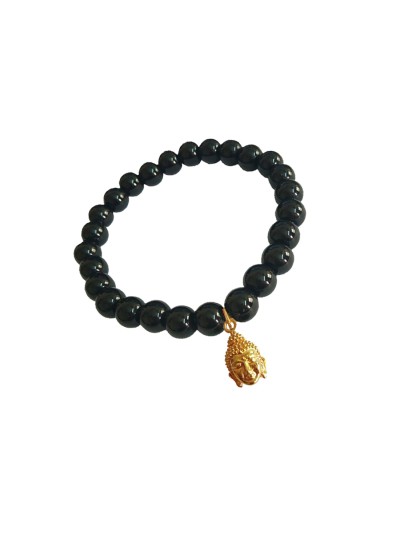 Buddha Face Charm Black Onyx Beads Bracelet